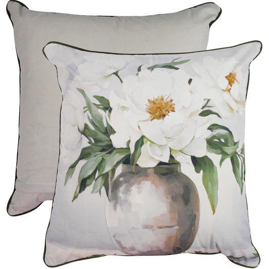 VELVET CUSHION WITH WHITE FLORAL DESIGN, 50 x 50cm.