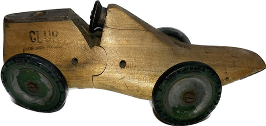 A VINTAGE SHOE-LAST RACING CAR TOY, 30 x 12 x 12cm.