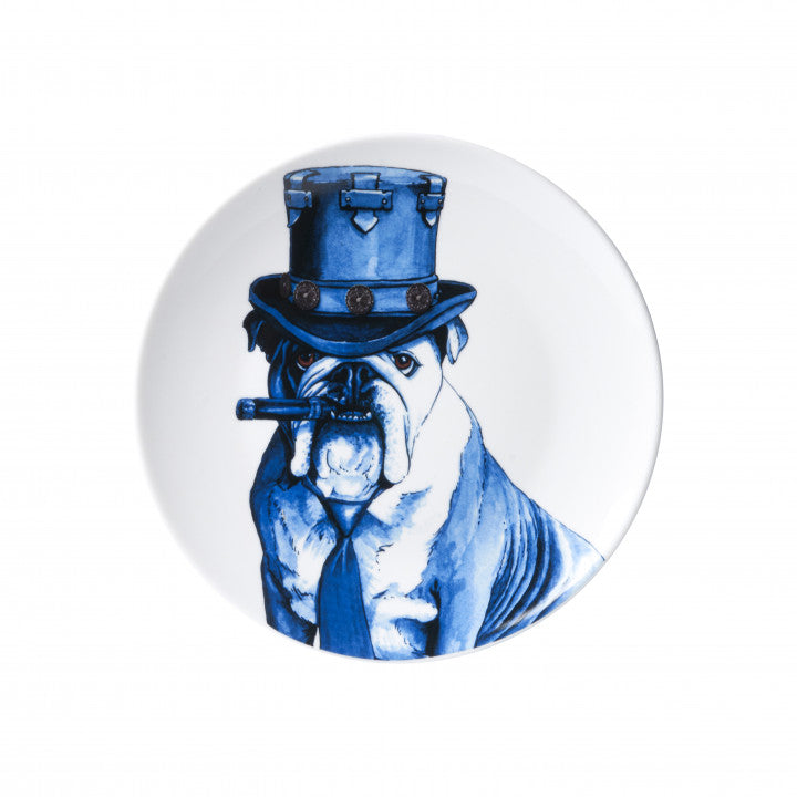 HEINEN DELFTS BLAUW WALL PLATE, DOG WITH CIGAR, 'HOND MET SIGAAR, 20cm.