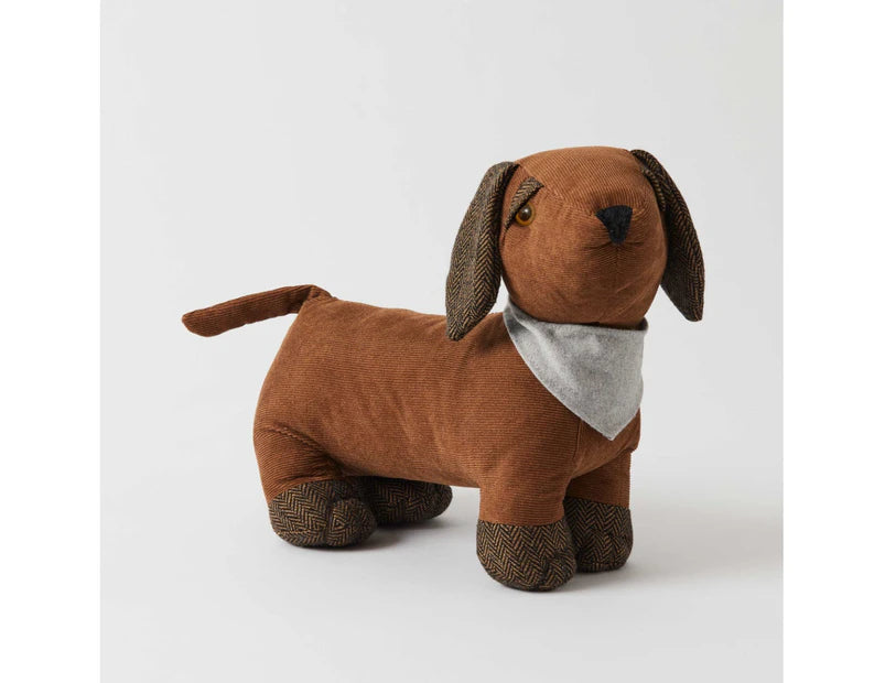 FABRIC SAUSAGE DOG DOOR STOP, 30 x 12 x 24cm.