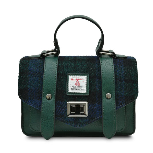 ISLANDER UK, MINI SATCHEL, BLACKWATCH HARRIS TWEED TARTAN, WITH DETACHABLE SHOULDER STRAP, L:20.5cm H:14cm W:9cm.