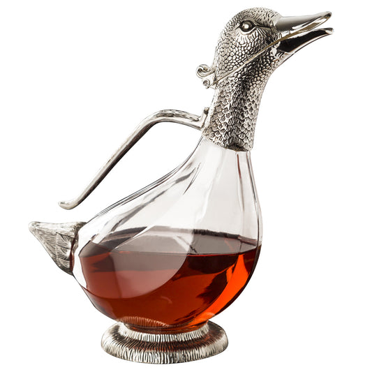 SILVER PLATED DUCK GLASS WINE DECANTER , 1Litre, 26 x 11 x 26cm.