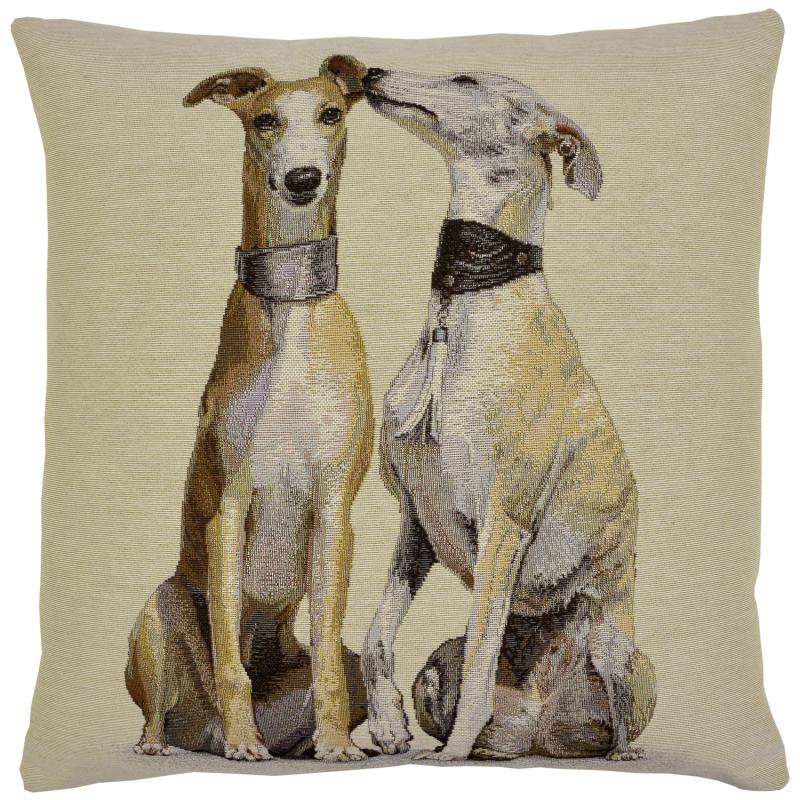 ADORABELLA, DOG WHISPERS, JACQUARD FABRIC CUSHION, 40cm SQUARE, MADE IN AUSTRALIA.