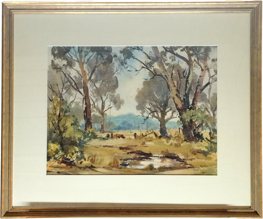 ERNST VOGEL, FARM SCENE, WATER COLOUR,  IMAGE 44 x 34cm, FRAME 65 x 55cm.