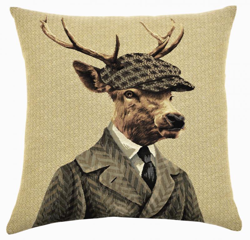 ADORABELLA, ESTATE DEER JACQUARD FABRIC CUSHION, 45cm SQUARE, MADE IN AUSTRALIA.