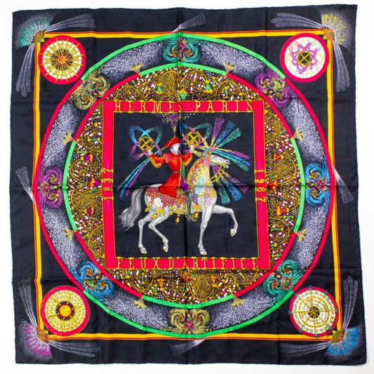 HERMÈS, SILK CARRE, FEAU D'ARTIFICE, DESIGN BY MICHEL DUCHENE, 90cm SQUAR. ORIGINALLY ISSUED 1987.