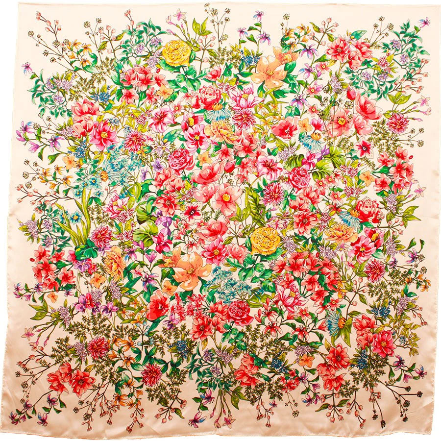 MASION FANLI, HELOISE FLORAL BOUQUET, SILK & WOOL SCARF, 110cm SQUARE.