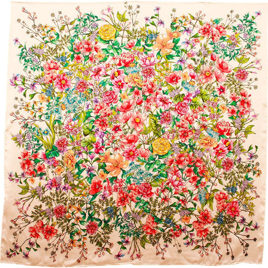 MASION FANLI, HELOISE FLORAL BOUQUET, SILK & WOOL SCARF, 110cm SQUARE.