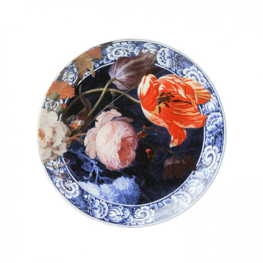 HEINEN DELFTS BLAUW WALL PLATE, FLOWERS OF THE GOLDEN AGE, MEDIUM 20cm.