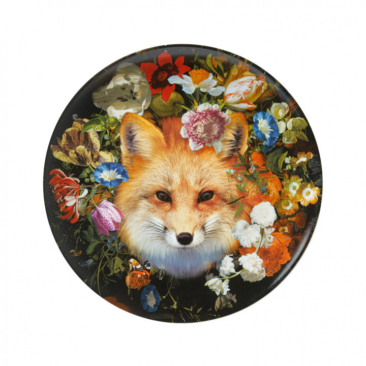 HEINEN DELFTS BLAUW WALL PLATE, FOX / VOS & FLOWERS, 26cm.