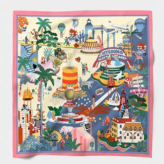 MAISON FANLI, COTTON & SILK SCARF, 'GATEAUX FOUS PINK LAVENDER', 140cm SQUARE.