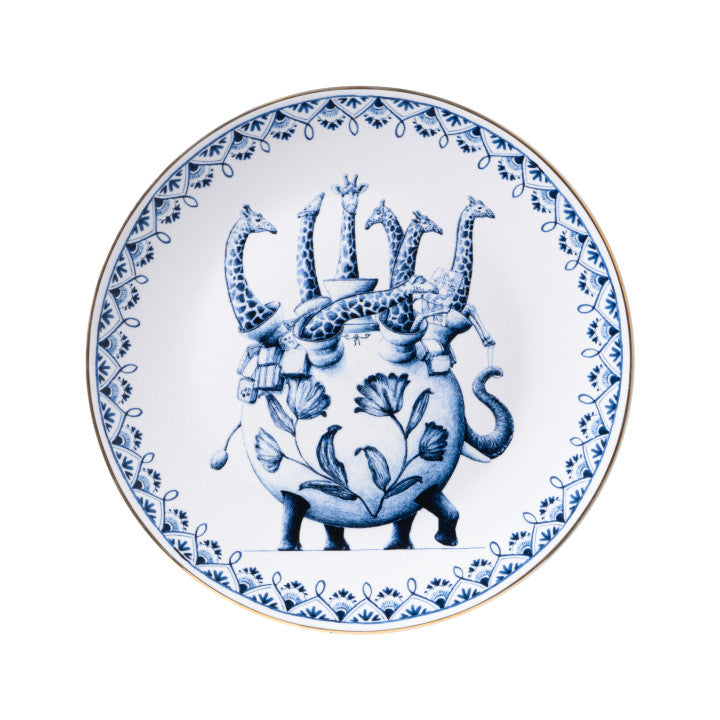 HEINEN DELFTS BLAUW WALL PLATE, REDMER HOEKSTRA GIRAFFE, 31cm.