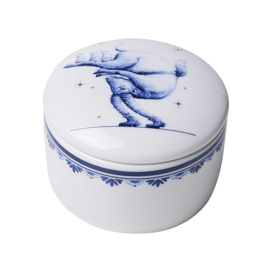 HEINEN DELFTS BLAUW, REDMER HOEKSTRA ZODIAC CANDLE 'CAPRICORN', WITH REUSABLE CERAMIC LIDDED CONTAINER, DIAMETER 7.5cm.