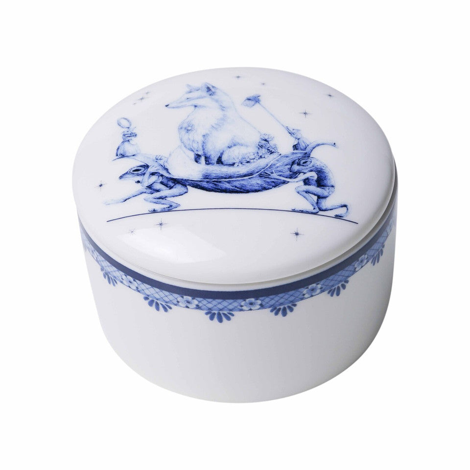 HEINEN DELFTS BLAUW, REDMER HOEKSTRA ZODIAC CANDLE 'VIRGO', WITH REUSABLE CERAMIC LIDDED CONTAINER, DIAMETER 7.5cm.