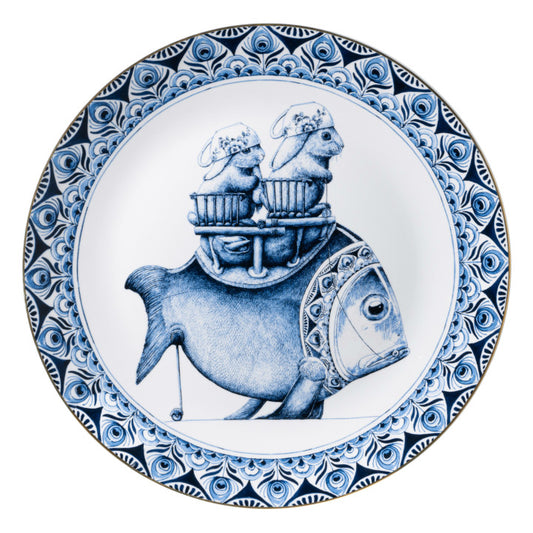 HEINEN DELFTS BLAUW WALL PLATE, REDMER HOEKSTRA FISH 'VIS', 42cm.