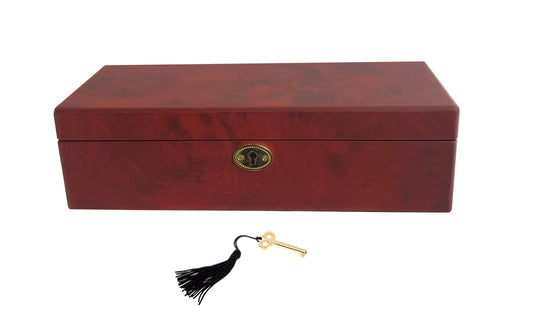 DELUXE SATIN FINISH VENEER WATCH BOX, WITH FIVE COMPARTMENTS AND LOCK, 28.2x11x8cm.