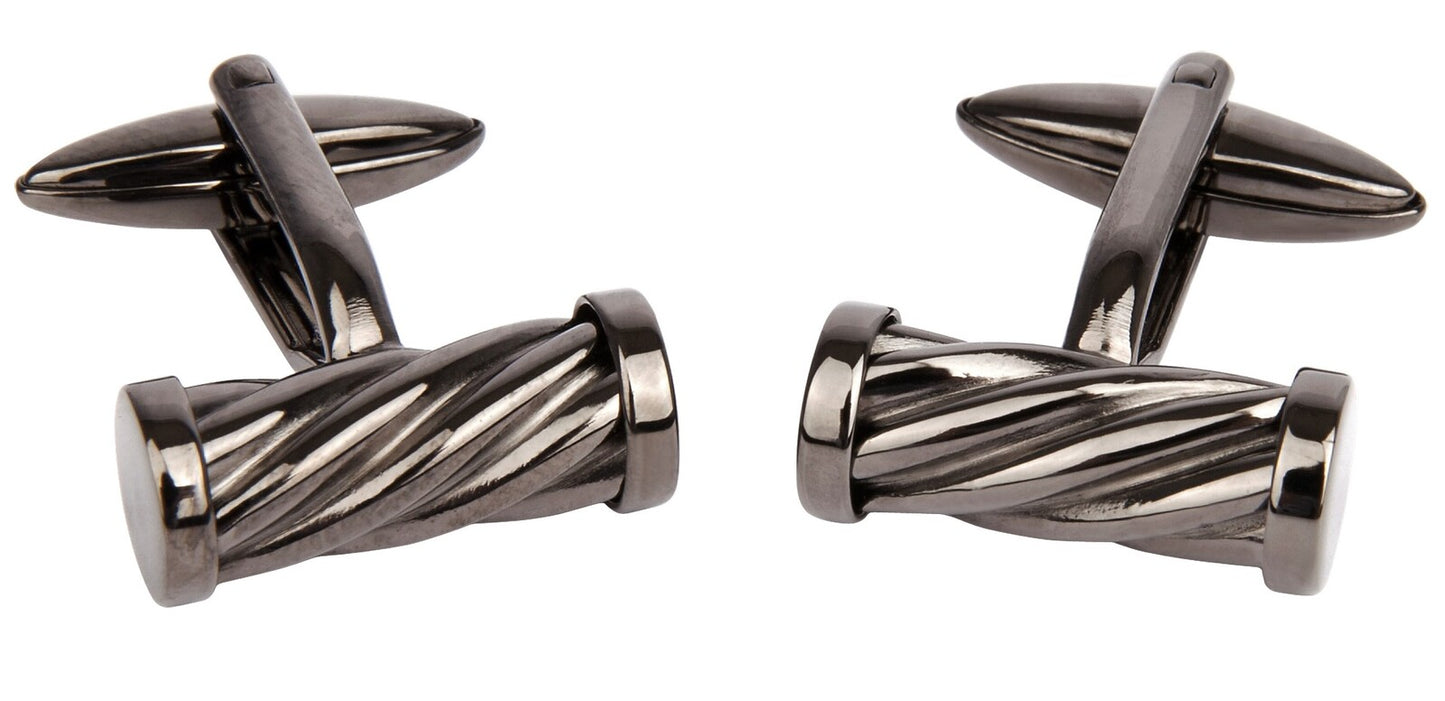 JOS VON ARX, GUNMETAL ROPE CUFFLINKS, SWIVEL BACKS, WITH BOX