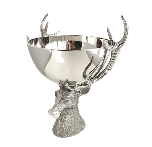 ATRANI, LARGE POLISHED STEEL HIGHLAND STAG WINE COOLER, 41x31x47cm.