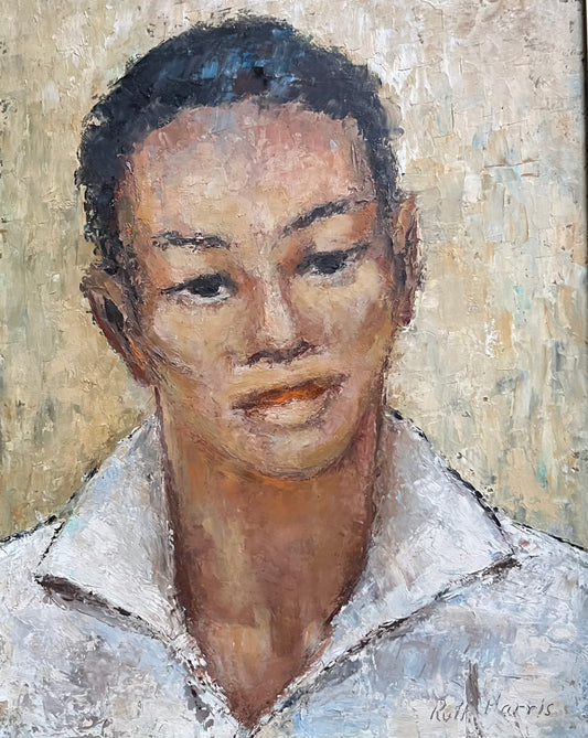 RUTH HARRIS, PORTRAIT OF A MAN, ACRYLIC ON BOARD, CIRCA 1950.