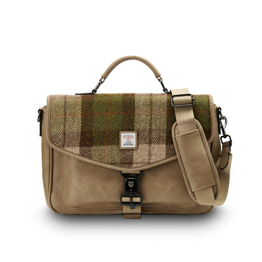 ISLANDER UK, LAPTOP BAG IN CHESTNUT HARRIS TWEED TARTAN, WITH DETACHABLE SHOULDER AND BACKPACK STRAP, 17 x 39 x 27cm.