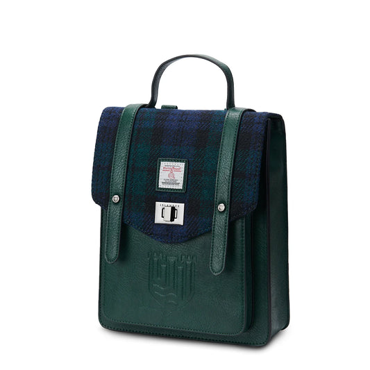 ISLANDER UK, MINI CARLOWAY BACKPACK, BLACK WATCH HARRIS TWEED TARTAN, L:20cm x W:9cm x H:25cm.