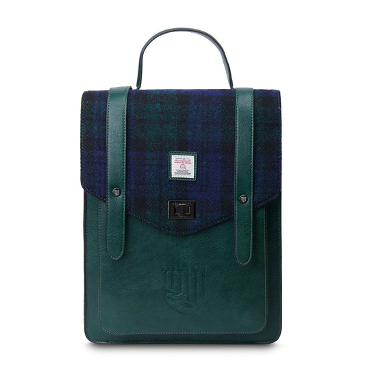 ISLANDER UK, CARLOWAY BACKPACK, BLACK WATCH HARRIS TWEED TARTAN, L:28cm W:11cm H:37cm