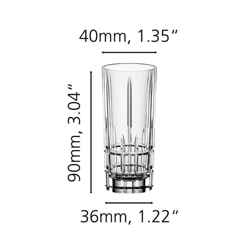 SET OF FOUR SPIEGELAU SHOT GLASSES, DESIGNED BY STEPHAN HINZ, 52ml, MADE IN GERMANY.