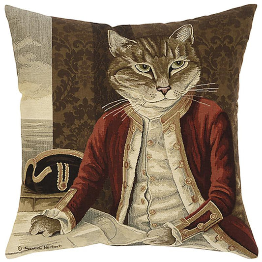 ADORABELLA DRESSED CATS LORD NELSON JACQUARD TAPESTRY CUSHION, MADE IN AUSTRALIA, 47cm SQUARE.