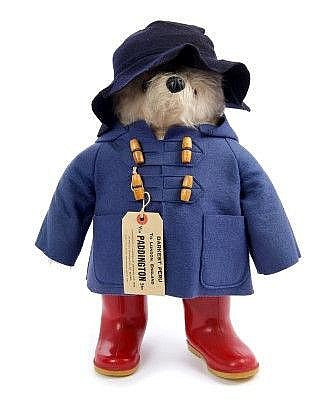 VINTAGE PADDINGTON BEAR BY GABRIELLE TOYS ENGLAND, WITH RED DUNLOP BOOTS, CIRCA 1980, HEIGHT 40cm.