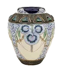 ERNST WAHLISS FOR ROYAL VIENNA, ALEXANDRA PORCELAIN WORKS VASE WITH GEOMETRIC & FLORAL DESIGN & APPLIED GOLD DETAIL, HEIGHT 17cm, CIRCA 1900.