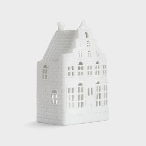 KLEVERING, WHITE PORCELAIN TEALIGHT AMSTERDAM CHURCH CANAL HOUSE, 11.5 x 8 x 18cm.