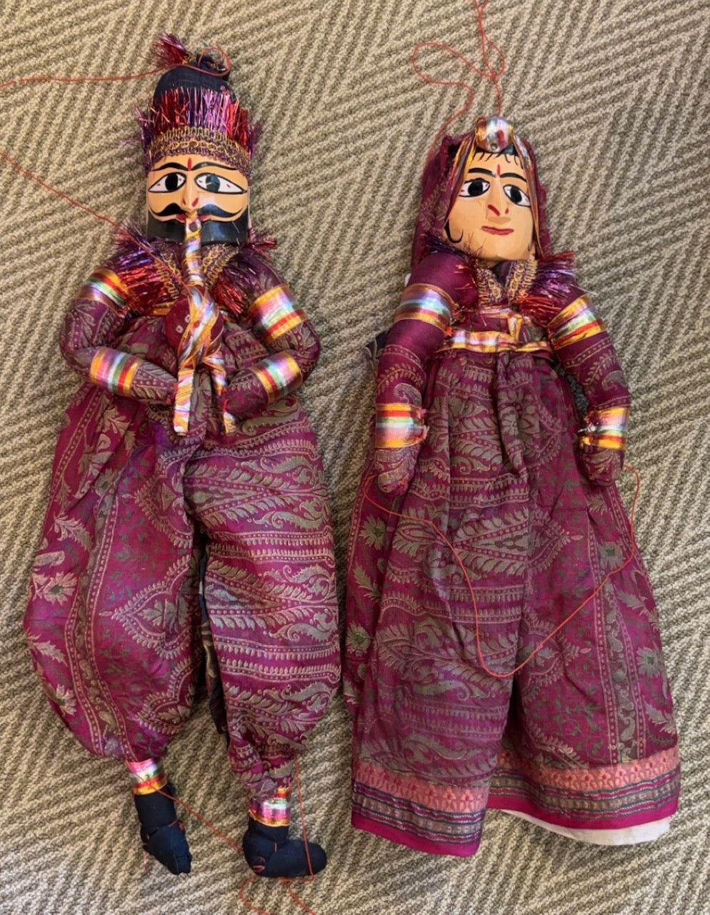 A PAIR OF TRADITIONAL HANDMADE RAJASTHANI KATHPUTLI PUPPETS