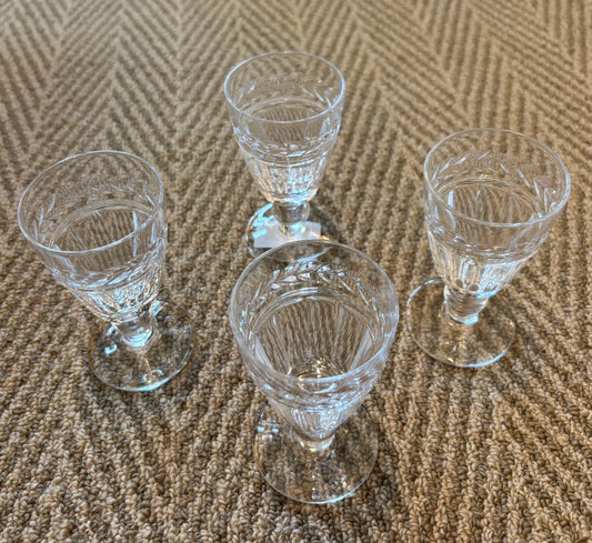 STUART, SET OF FOUR SQUAT CRYSTAL SHERRY GLASSES