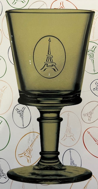 LA ROCHERE, FRANCE, SET OF FOUR OLIVE GREEN EIFFEL TOWER WINE GLASSES