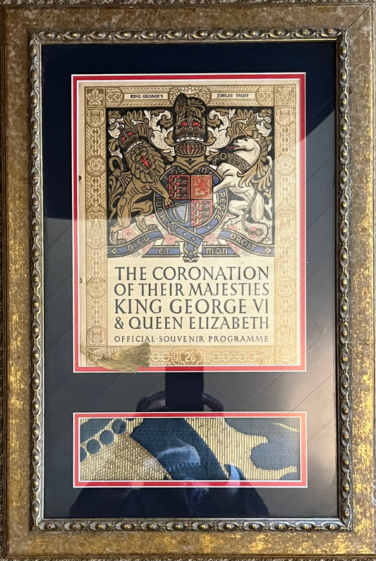 FRAMED SOUVENIR PROGRAM '1937 CORONATION' KING GEORGE VI & QUEEN ELIZABETH,