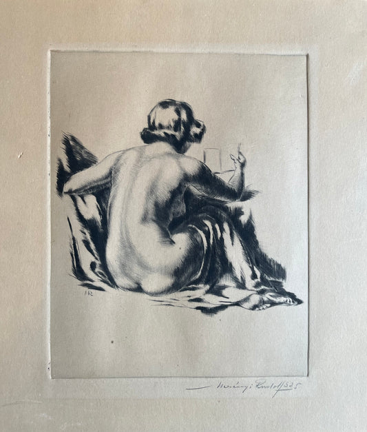 NUDE STUDY, RUDOLF MERENYI (1893-1957) NUMBERED ETCHING, SIGNED, IMAGE 23 x 29cm, FRAME 36 x 41cm.