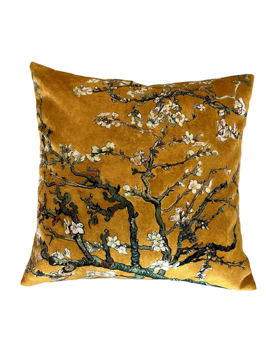 BLOSSOM GOLD VELVET CUSHION, 40cm SQUARE, MADE IN FRANCE.