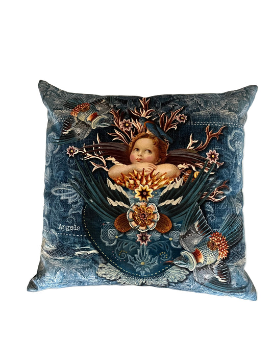 CHERUB VELVET CUSHION, 40cm SQUARE, MADE IN FRANCE.