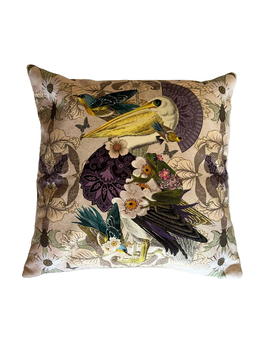 PELICAN VELVET CUSHION, 40cm SQUARE, MADE IN FRANCE.