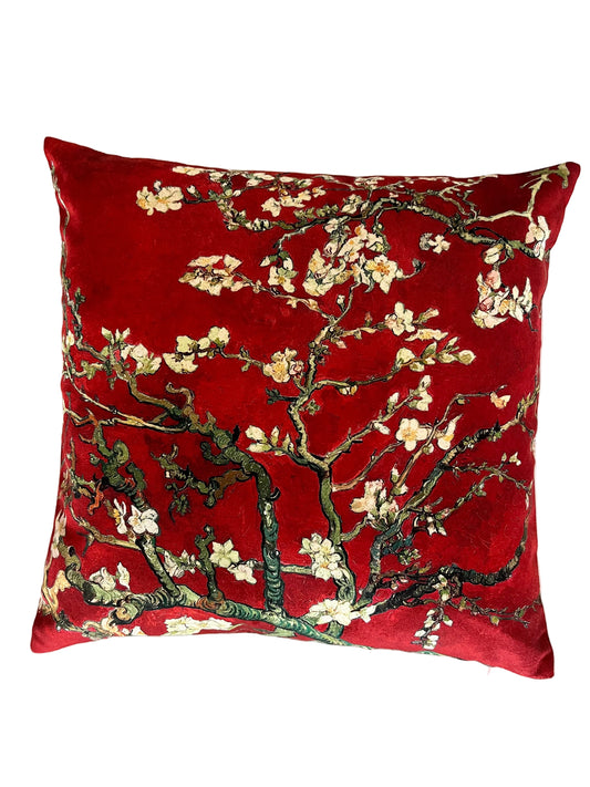 BLOSSOM WITH RED VELVET CUSHION, 40cm SQUARE, MADE IN FRANCE.
