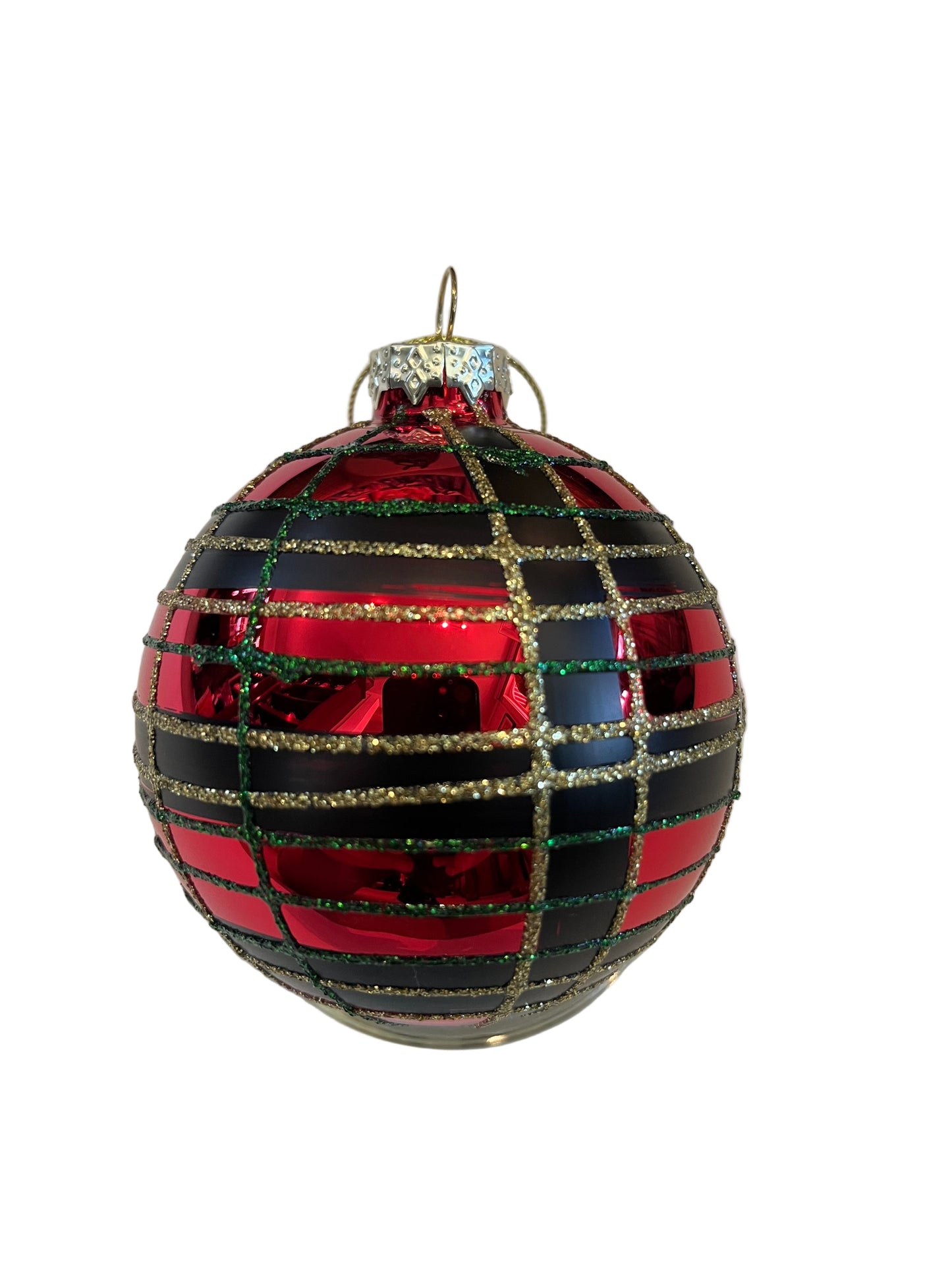 GLASS CHRISTMAS BAUBLE WITH TARTAN DESIGN