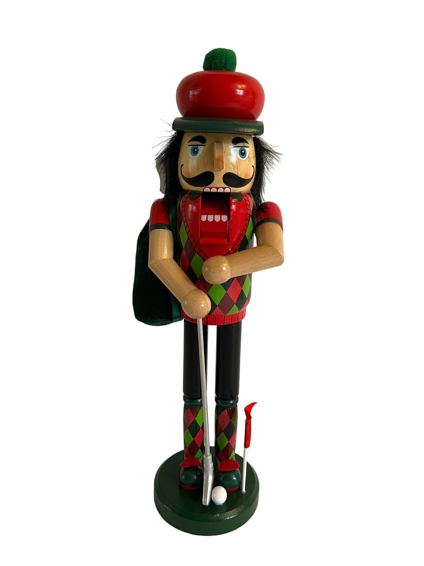 POLYCHROME WOODEN 'GOLFER' CHRISTMAS NUTCRACKER, HEIGHT 38cm.