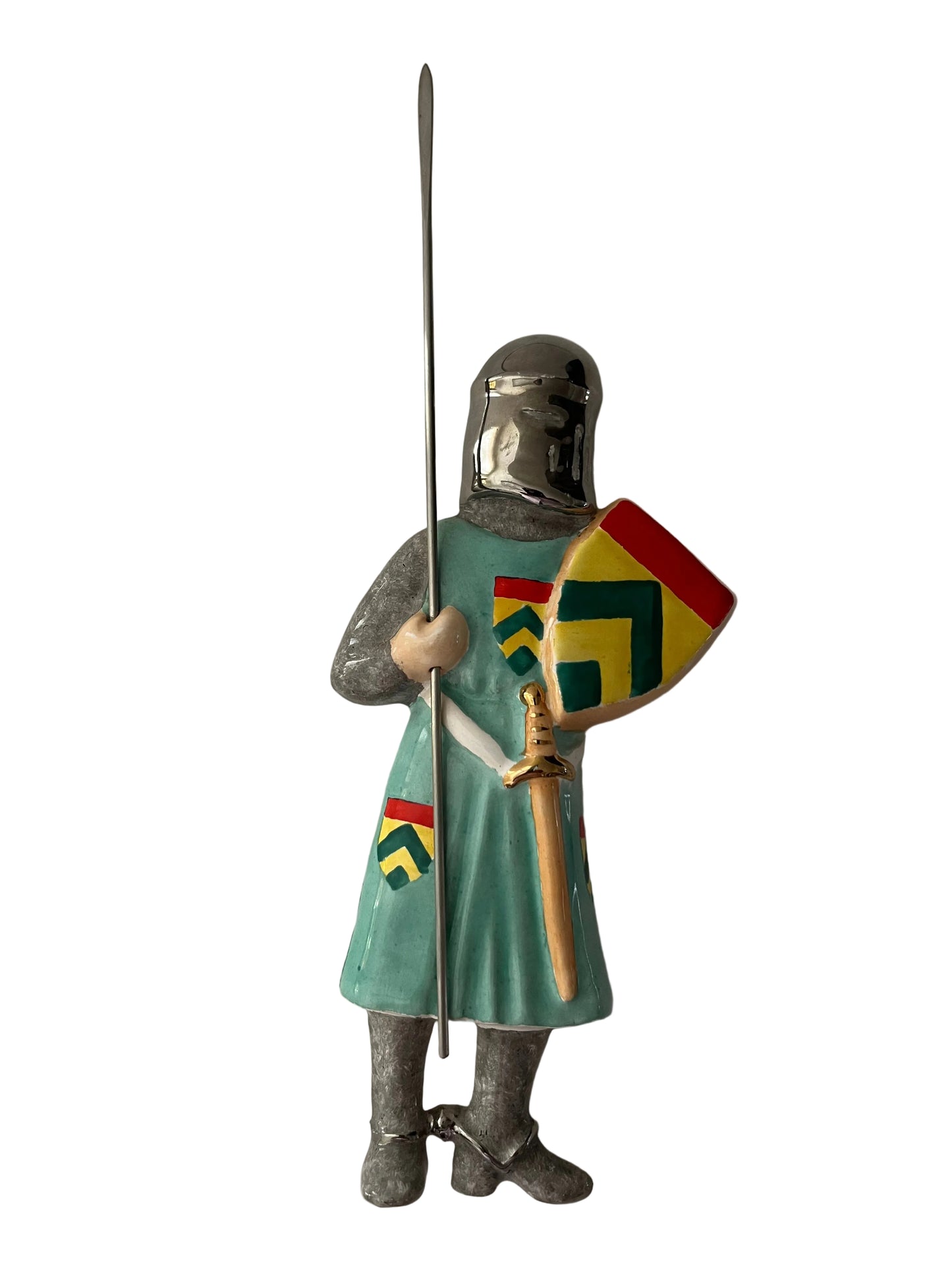 EUROPEAN CEAMIC WALL PLAQUE, SOLDIER MEDIEVAL UNIFORM, HEIGHT 23cm.
