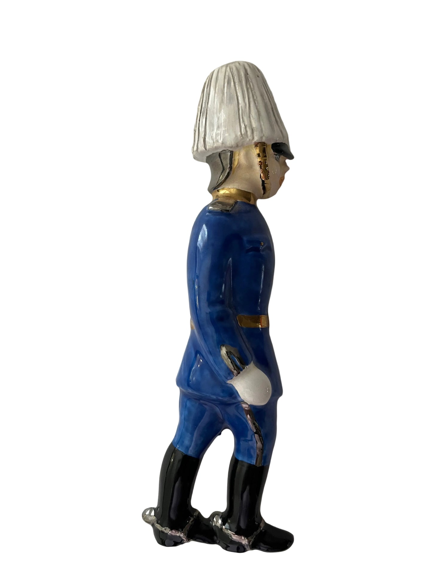 EUROPEAN CEAMIC WALL PLAQUE, SOLDIER IN BLUE UNIFORM, HEIGHT 19cm.