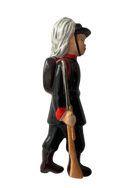 EUROPEAN CEAMIC WALL PLAQUE, SOLDIER IN UNIFORM WITH GUN, HEIGHT 18cm.