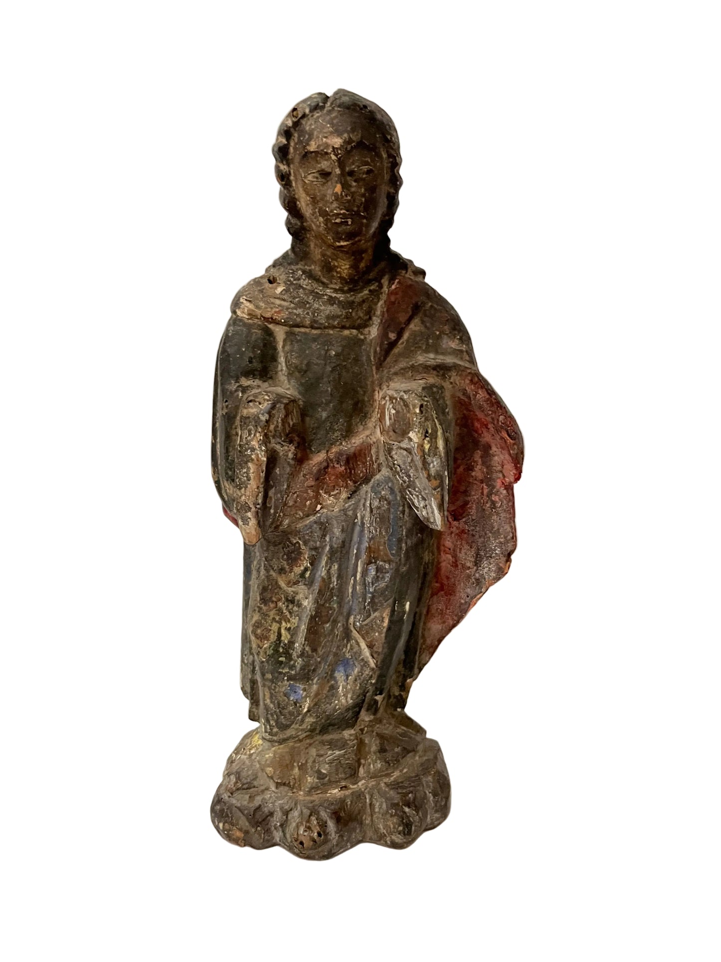 ANTIQUE FILIPINO HAND-CARVED WOOD POLYCHROME RELIGIOUS SANTOS FIGURE OF THE MADONNA, HEIGHT 30cm.