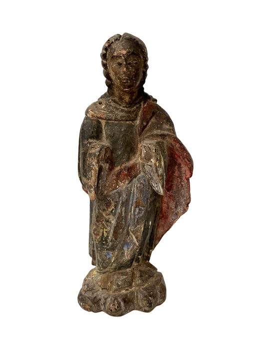 ANTIQUE FILIPINO HAND-CARVED WOOD POLYCHROME RELIGIOUS SANTOS FIGURE OF THE MADONNA, HEIGHT 30cm.