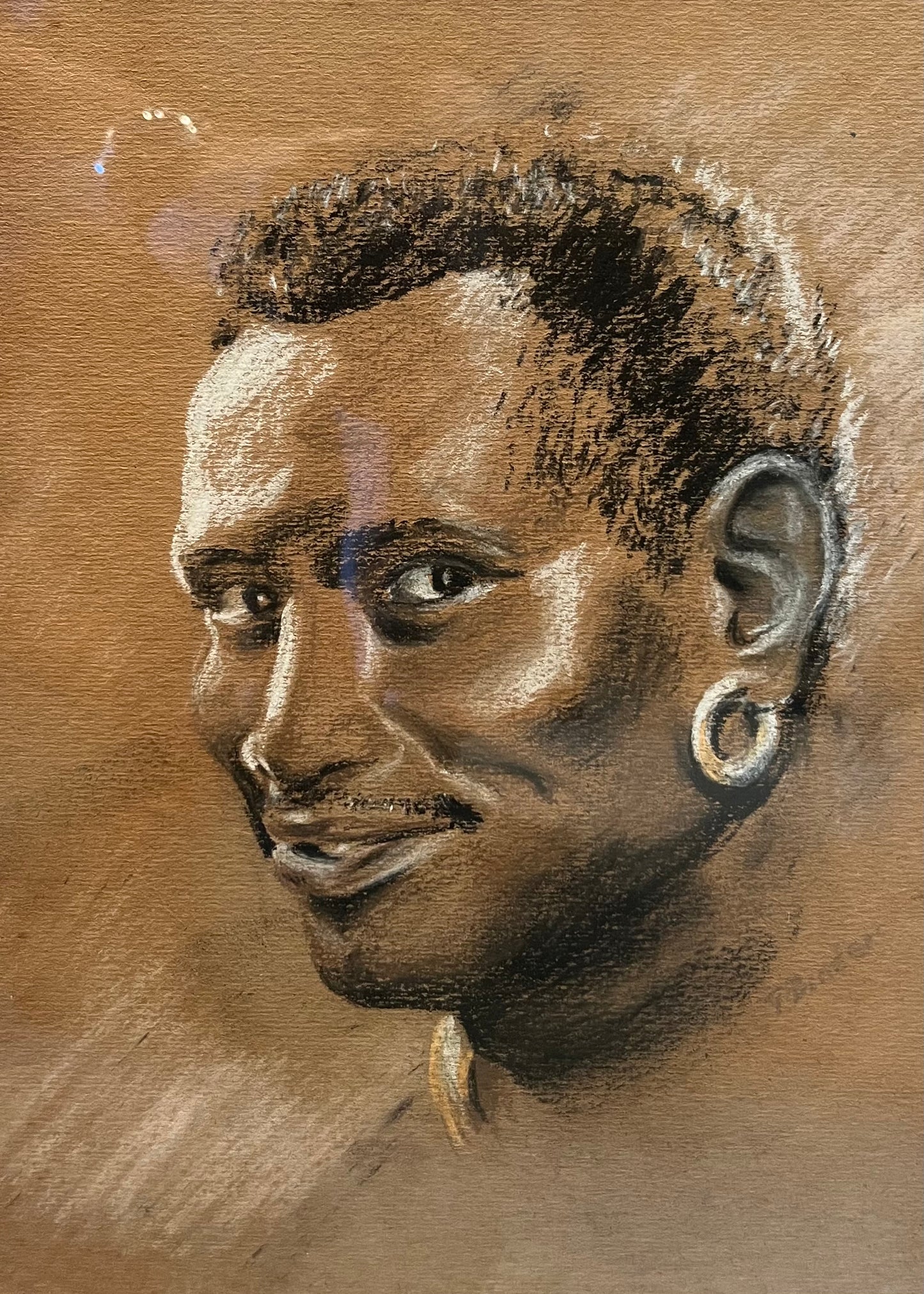 GRETA BINDER, PORTRAIT 'SINGING AMERICAN' PAUL ROBESON, MIXED MEDIA ON PAPER, IMAGE 21 x 29cm, CUSTOM MADE FRAME 24 x 43cm.