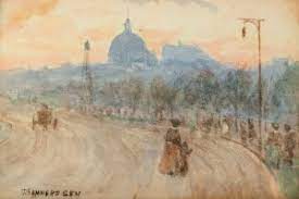 JOHN SOMMERS (SENIOR) (1846-1930), TOWARDS MELBOURNE TOWN, WATERCOLOUR, SIGNED LOWER LEFT, 11 x 16cm.