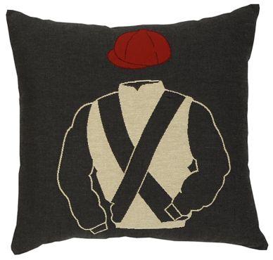 ADORABELLA, GREY JOCKEY JACKET JACQUARD CUSHION, 47cm SQUARE, MADE IN AUSTRALIA.